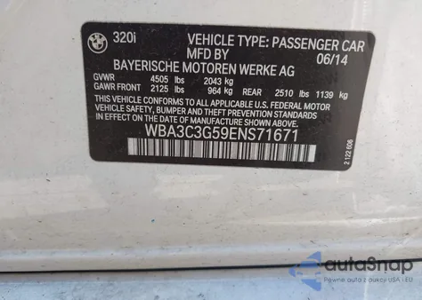 2014 BMW 320I xDrive from USA, damaged, VIN WBA3C3G59ENS71671